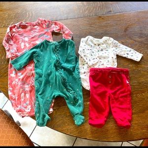 3 piece lot baby girls clothing, gown, one piece outfit and two piece outfit